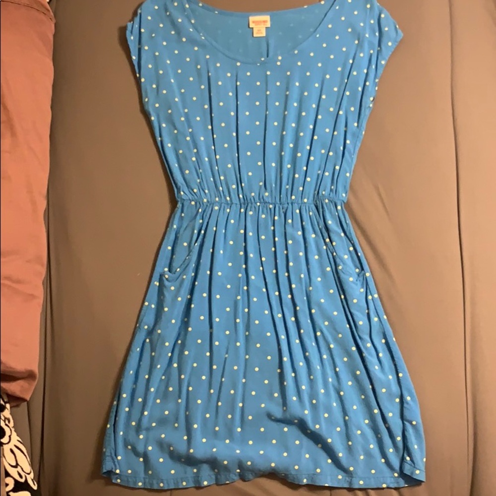Blue and Yellow Polka Dot Dress - Size: Small
